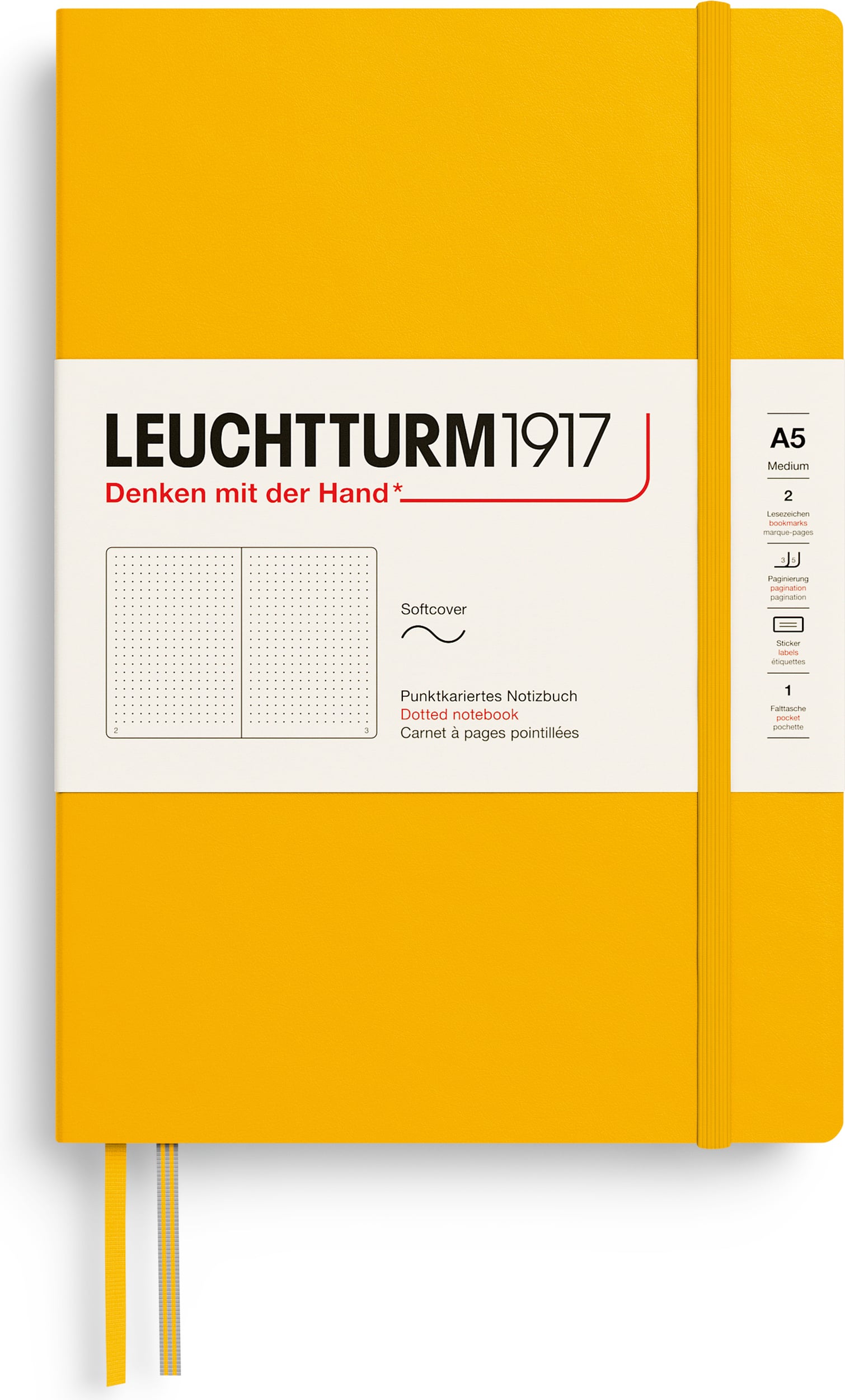 Leuchtturm 1917 Notizbuch A5, gepunktet, Softcover, 123 Seiten, sonnengelb, 80 g/m²