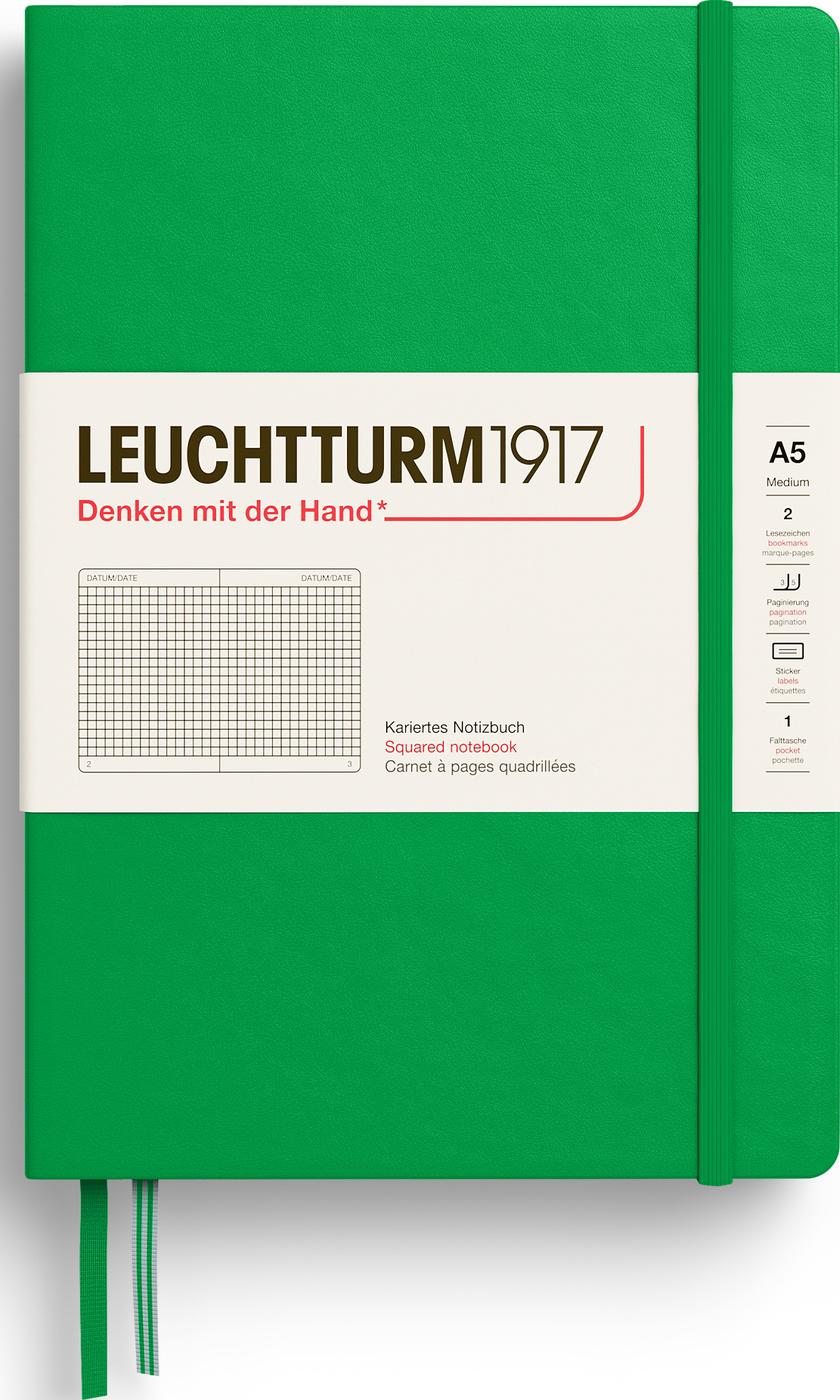 Leuchtturm 1917 Notizbuch A5, kariert, 251 Seiten, hellgrün, 80 g/m²