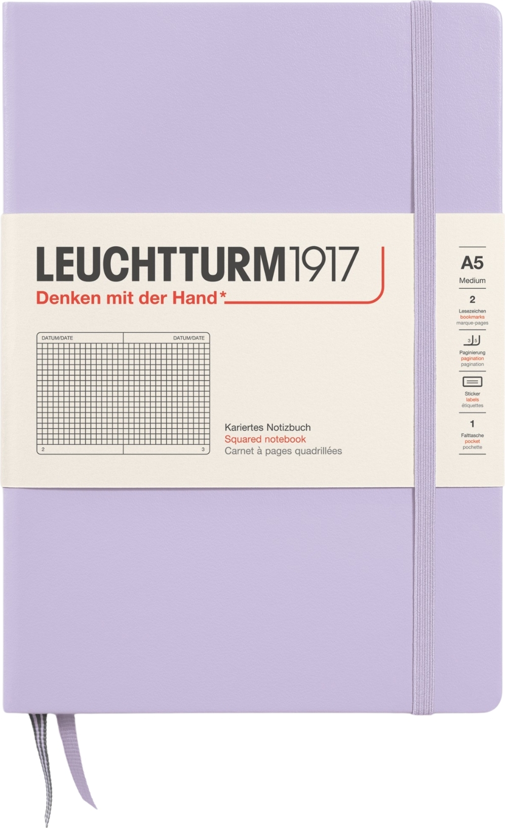 Leuchtturm 1917 Notizbuch A5, kariert, 251 Seiten, lila, 80 g/m²
