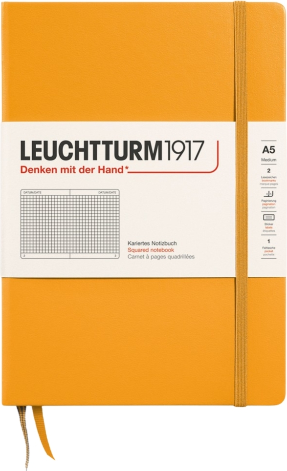 Leuchtturm 1917 Notizbuch A5 kariert, 251 Seiten, orange, 80 g/m²