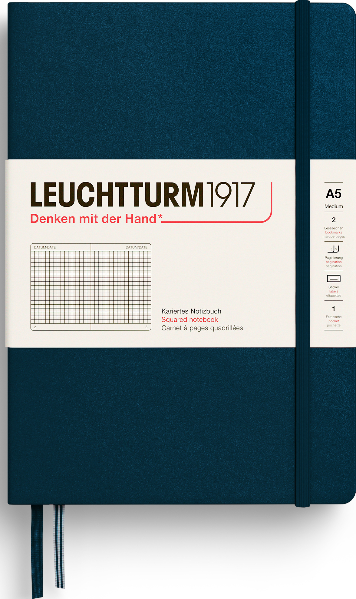 Leuchtturm 1917 Notizbuch A5, kariert, Hardcover, 251 Seiten, dunkelpetrol, 80 g/m²