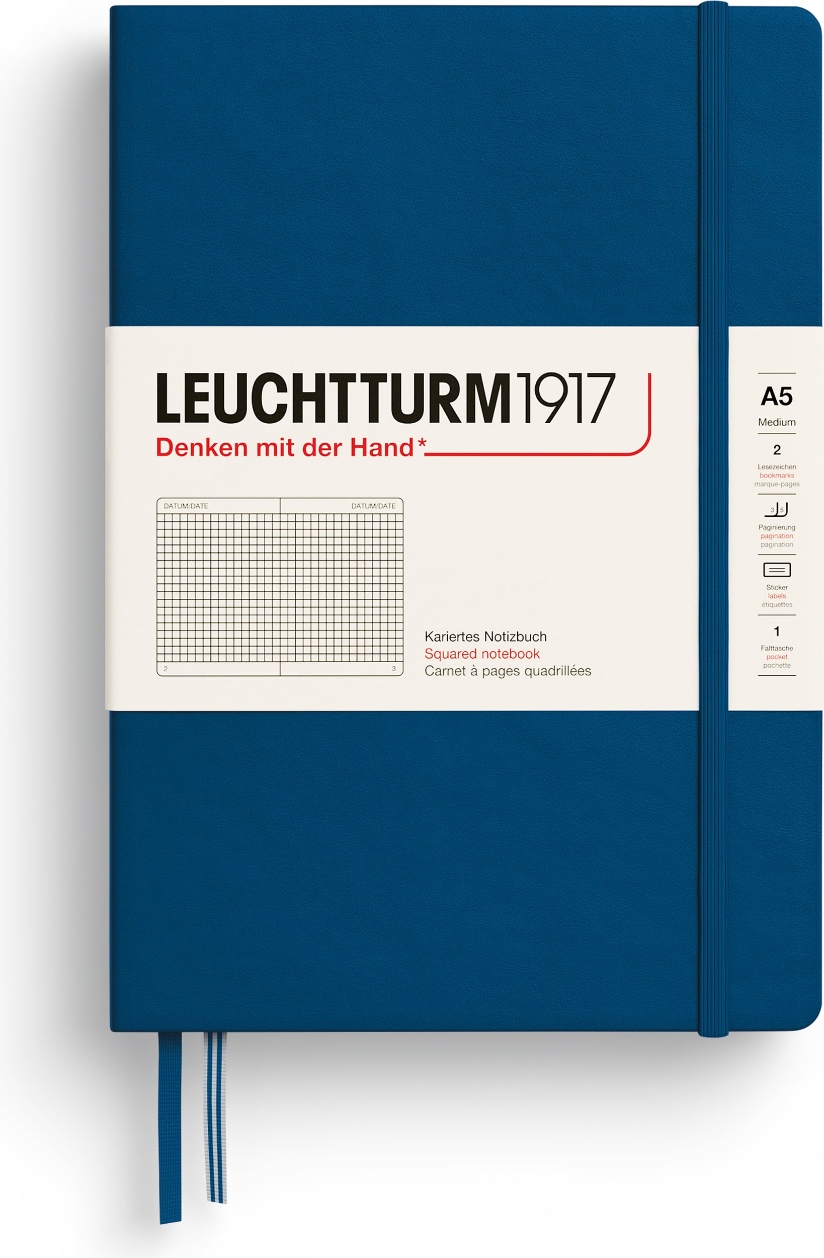 Leuchtturm 1917 Notizbuch A5, kariert, Hardcover, 251 Seiten, Indigoblau, 80 g/m²