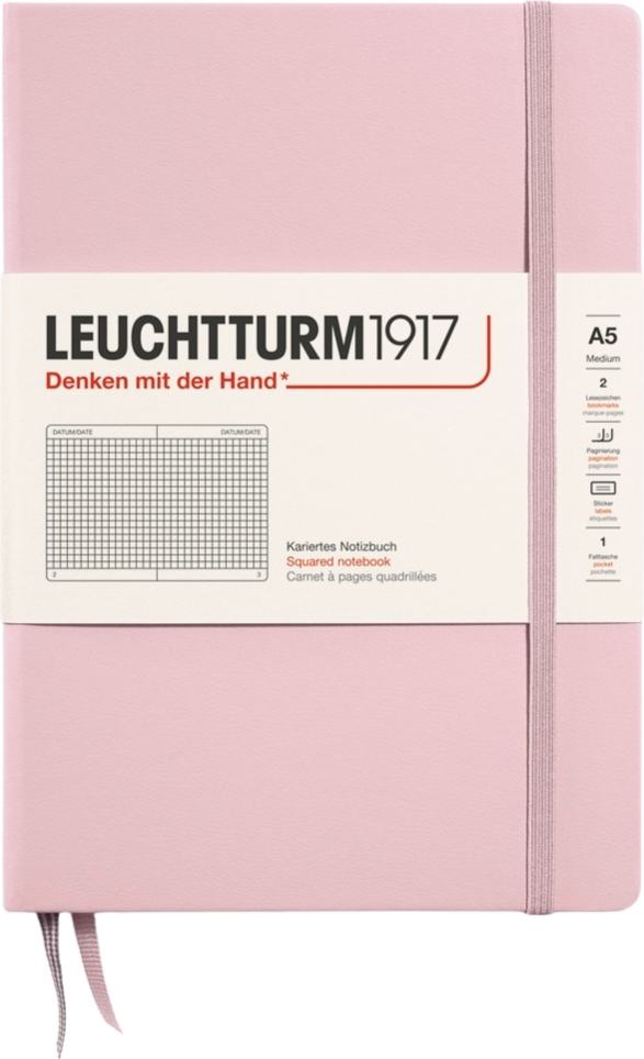 Leuchtturm 1917 Notizbuch A5, kariert, Hardcover, 251 Seiten, puderrosa, 80 g/m²
