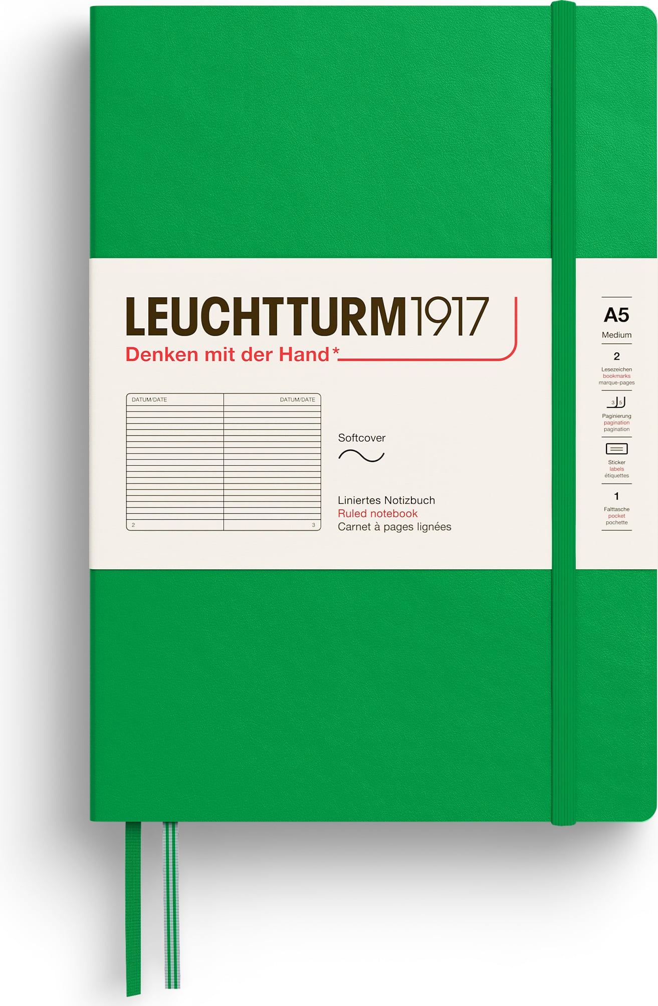 Leuchtturm 1917 Notizbuch A5, liniert, 123 Seiten, hellgrün, 80 g/m²