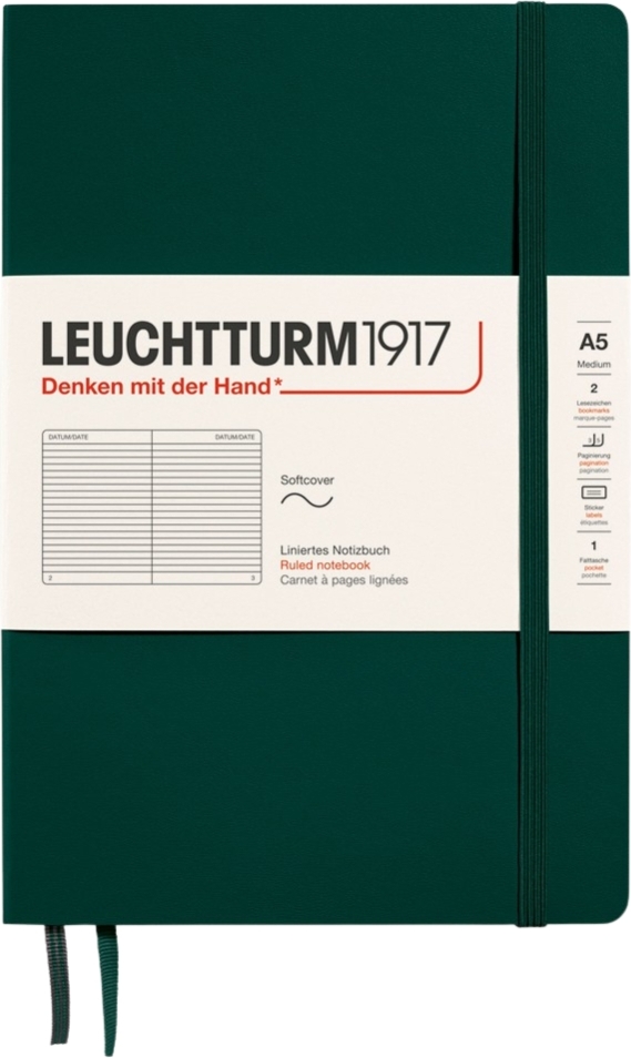 Leuchtturm 1917 Notizbuch A5, liniert, 123 Seiten, waldgrün, 80 g/m²