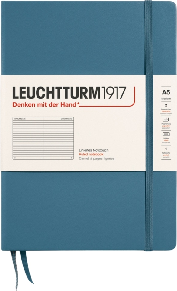 Leuchtturm 1917 Notizbuch A5, liniert, 251 Seiten, blaugrau, 80 g/m²