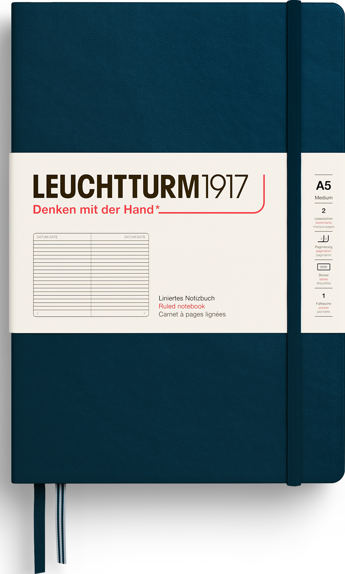 Leuchtturm 1917 Notizbuch A5 liniert, 251 Seiten, dunkelpetrol, 80 g/m²