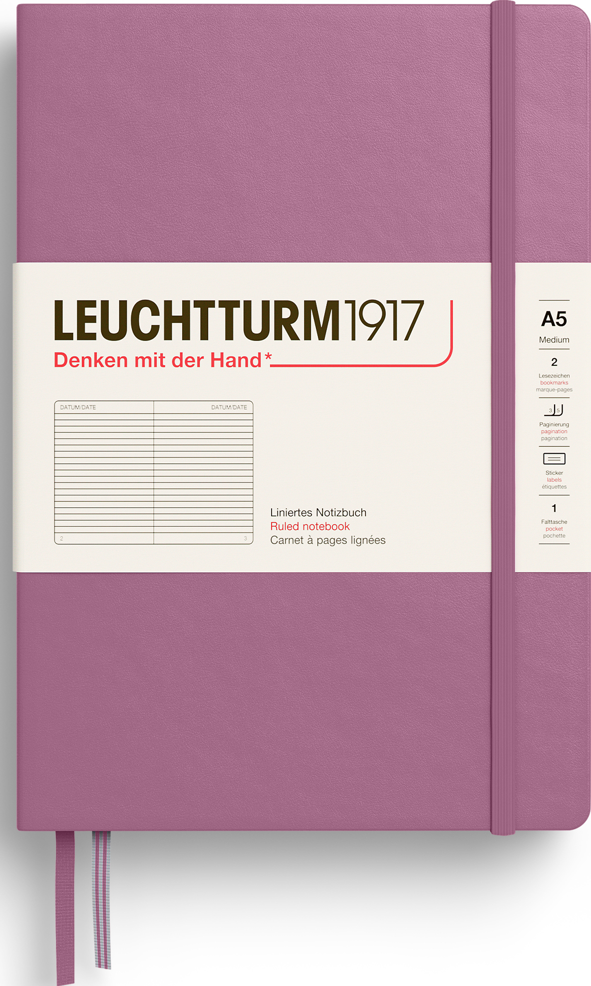 Leuchtturm 1917 Notizbuch A5, liniert, 251 Seiten, Dusty Pink, 80 g/m²