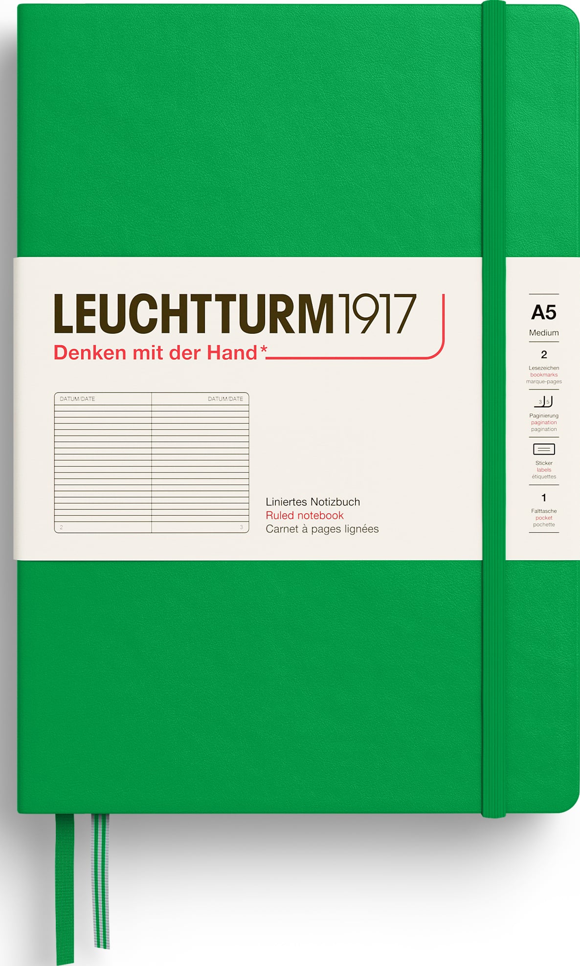 Leuchtturm 1917 Notizbuch A5, liniert, 251 Seiten, hellgrün, 80 g/m²