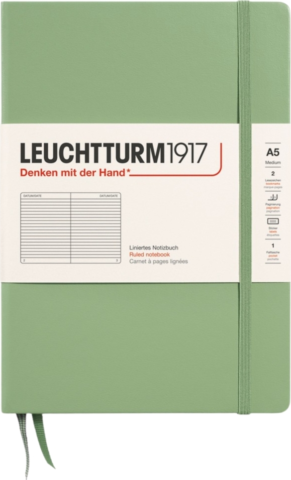 Leuchtturm 1917 Notizbuch A5, liniert, 251 Seiten, Salbeigrün, 80 g/m²