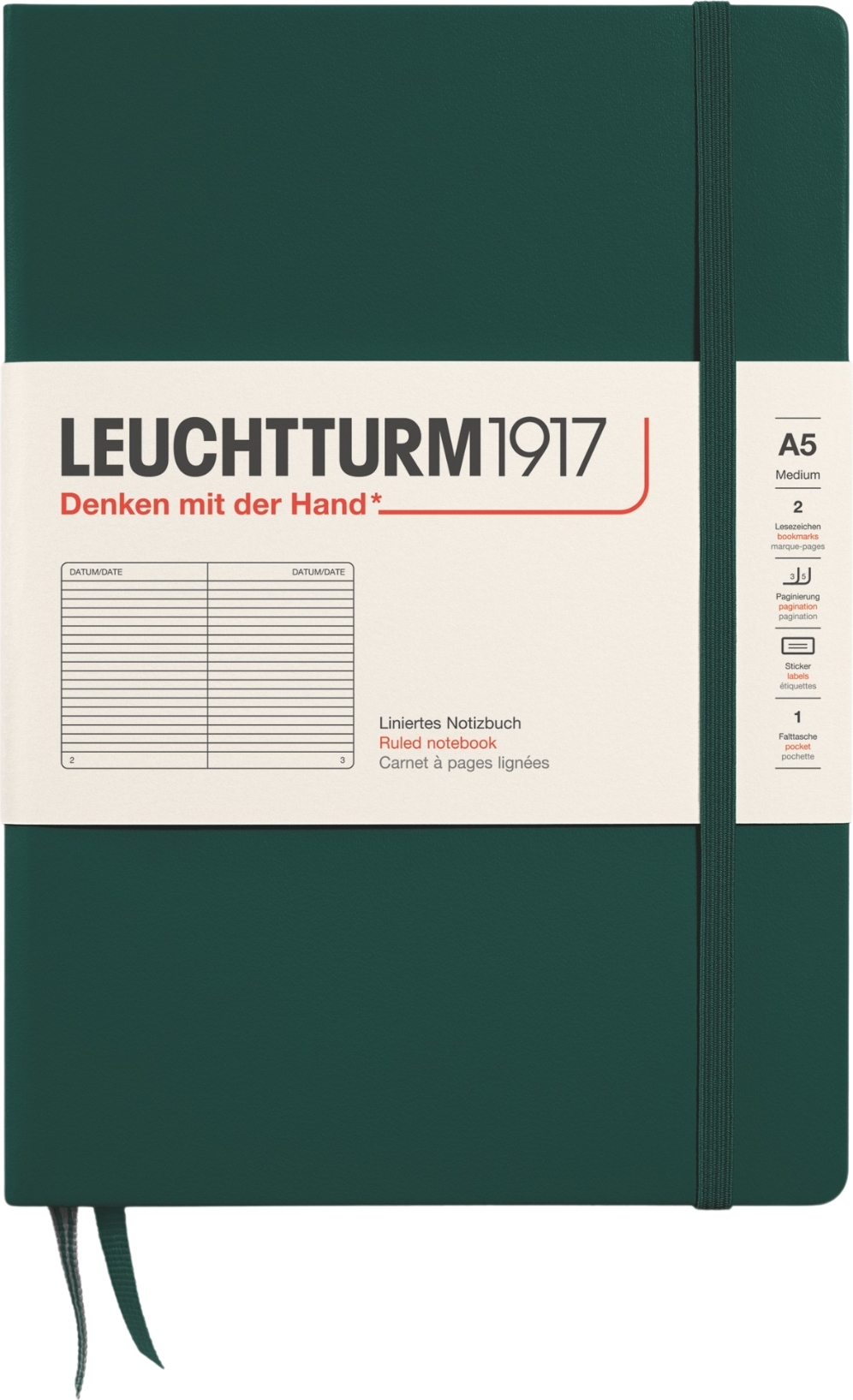 Leuchtturm 1917 Notizbuch A5 liniert, 251 Seiten, waldgrün, 80 g/m²