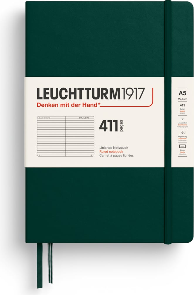 Leuchtturm 1917 Notizbuch A5, liniert, 411 Seiten, waldgrün, Hardcover