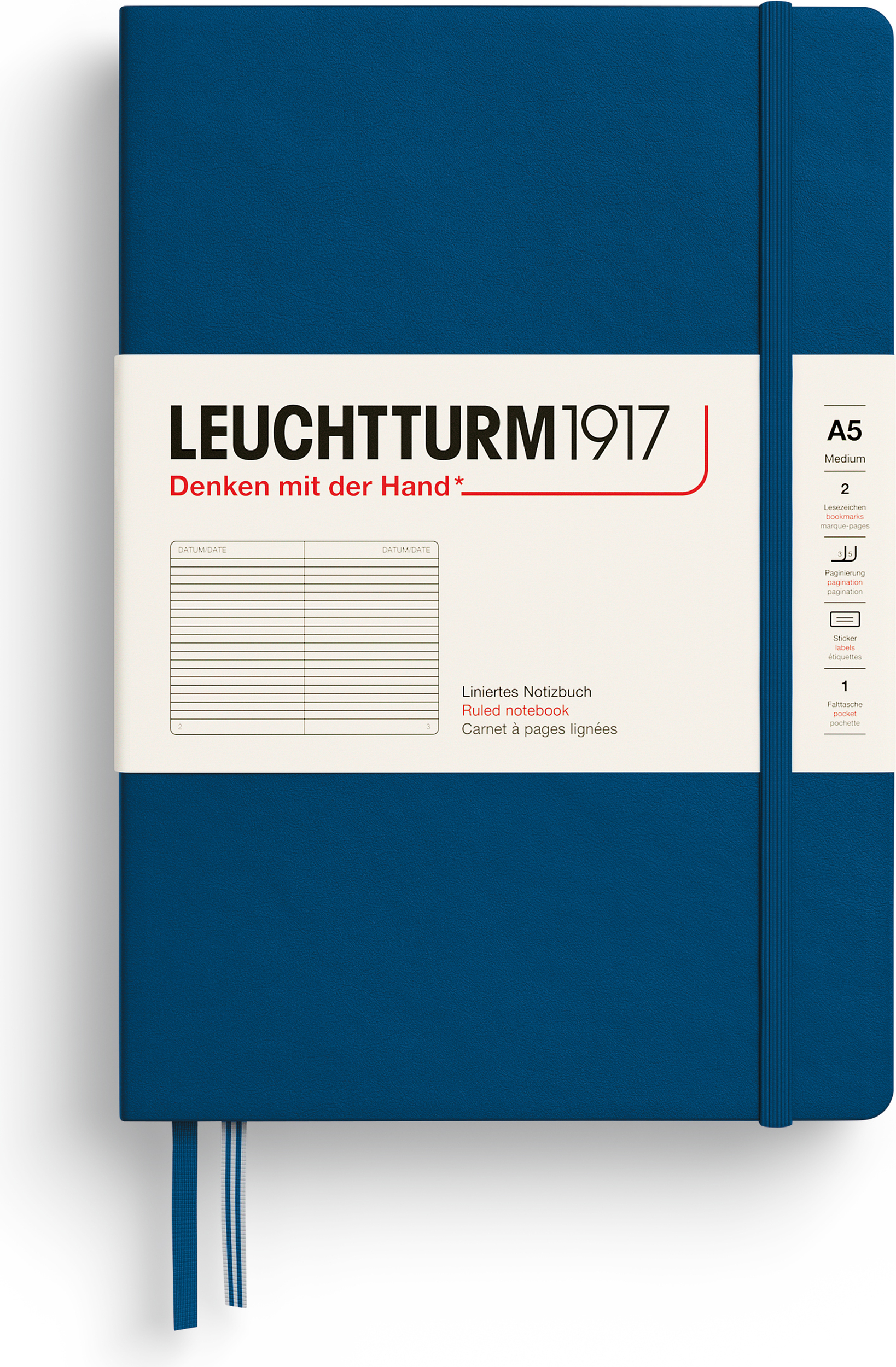 Leuchtturm 1917 Notizbuch A5, liniert, Hardcover, 251 Seiten, indigoblau, 80 g/m²
