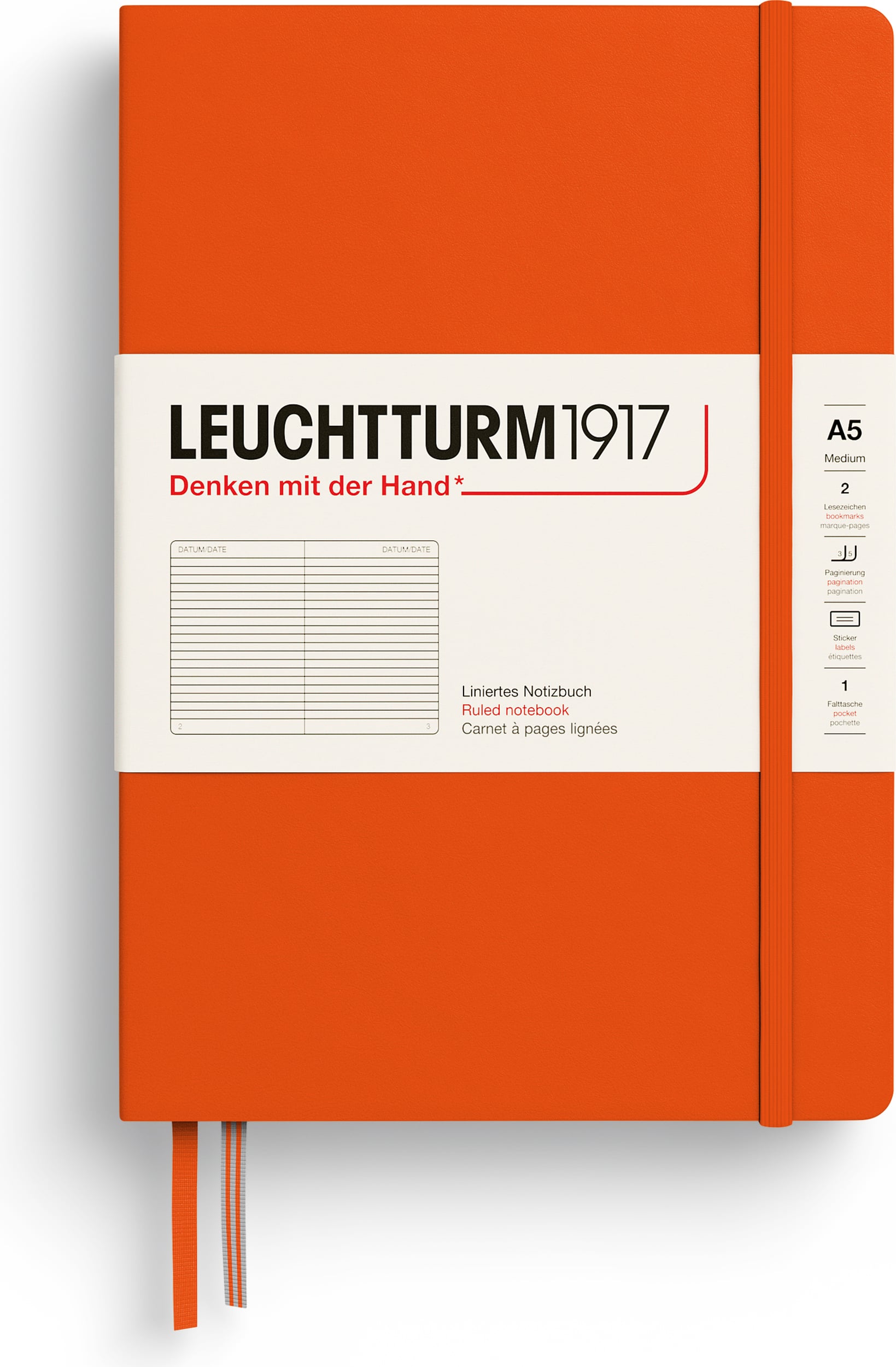 Leuchtturm 1917 Notizbuch A5, liniert, Hardcover, 251 Seiten, kürbisgelb, 80 g/m²