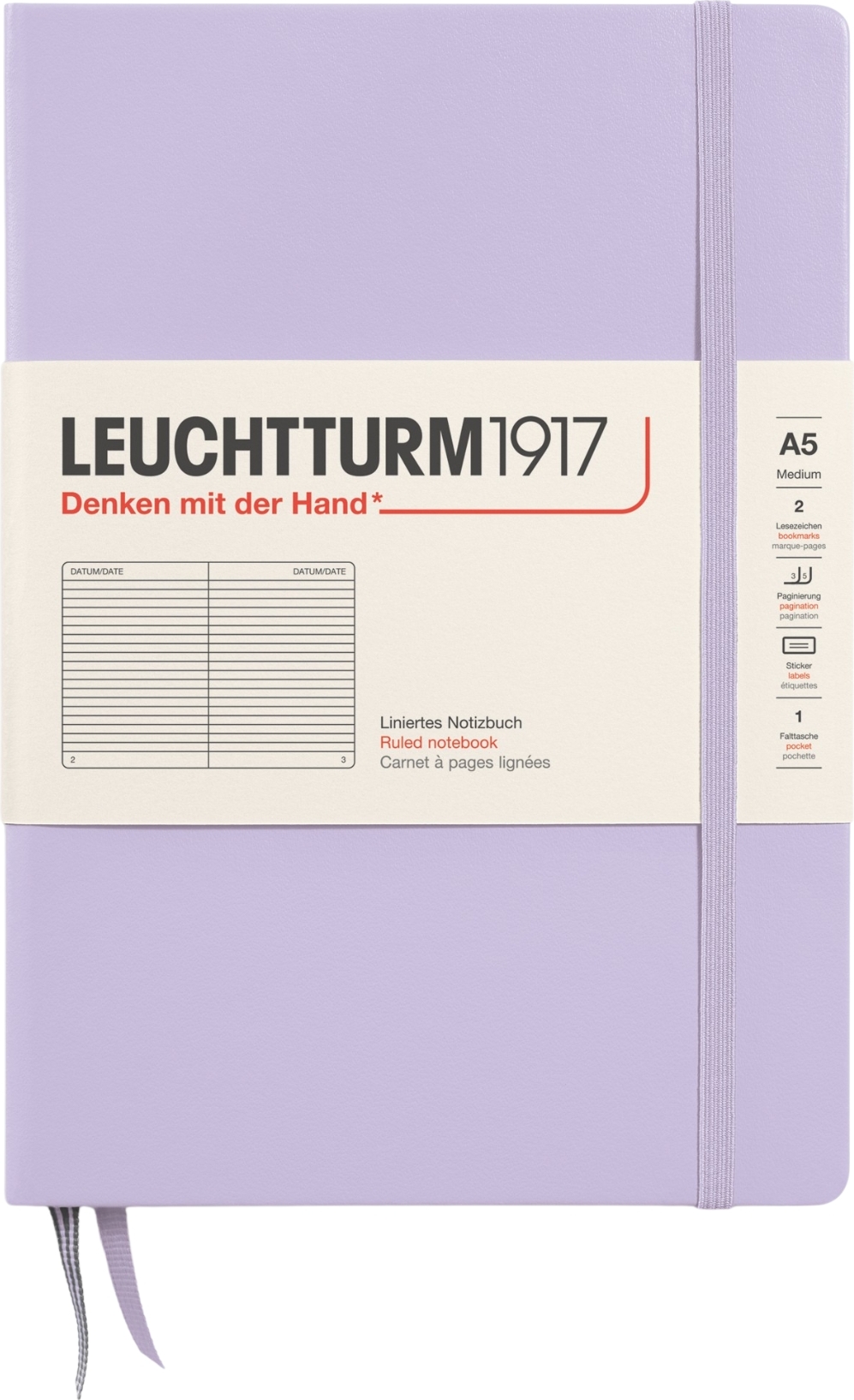 Leuchtturm 1917 Notizbuch A5, liniert, Hardcover, 251 Seiten, lila, 80 g/m²