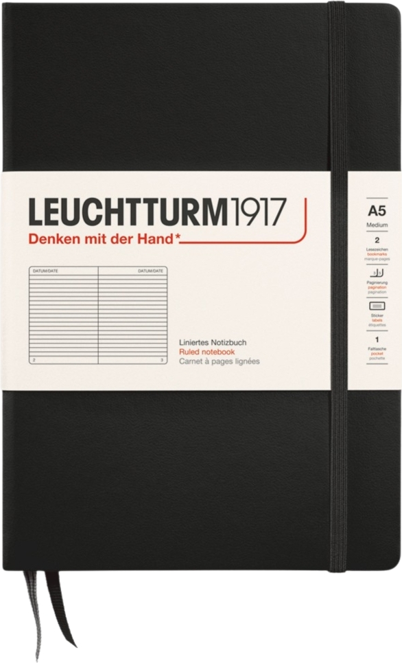 Leuchtturm 1917 Notizbuch A5, liniert, Hardcover, 251 Seiten, schwarz, 80 g/m²