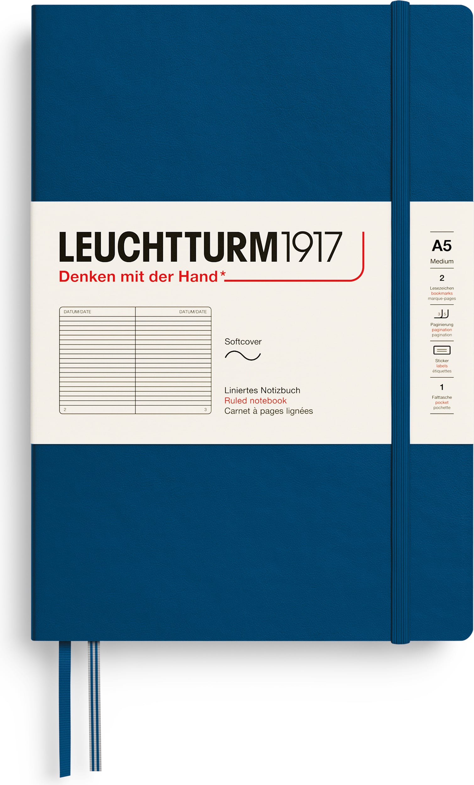 Leuchtturm 1917 Notizbuch A5, liniert, Softcover, 123 Seiten, Indigoblau, 80 g/m²