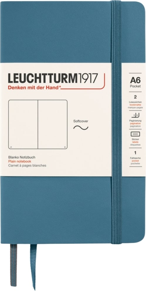 Leuchtturm 1917 Notizbuch A6, 123 Seiten, unliniert, Softcover, blaugrau, 80 g/m²