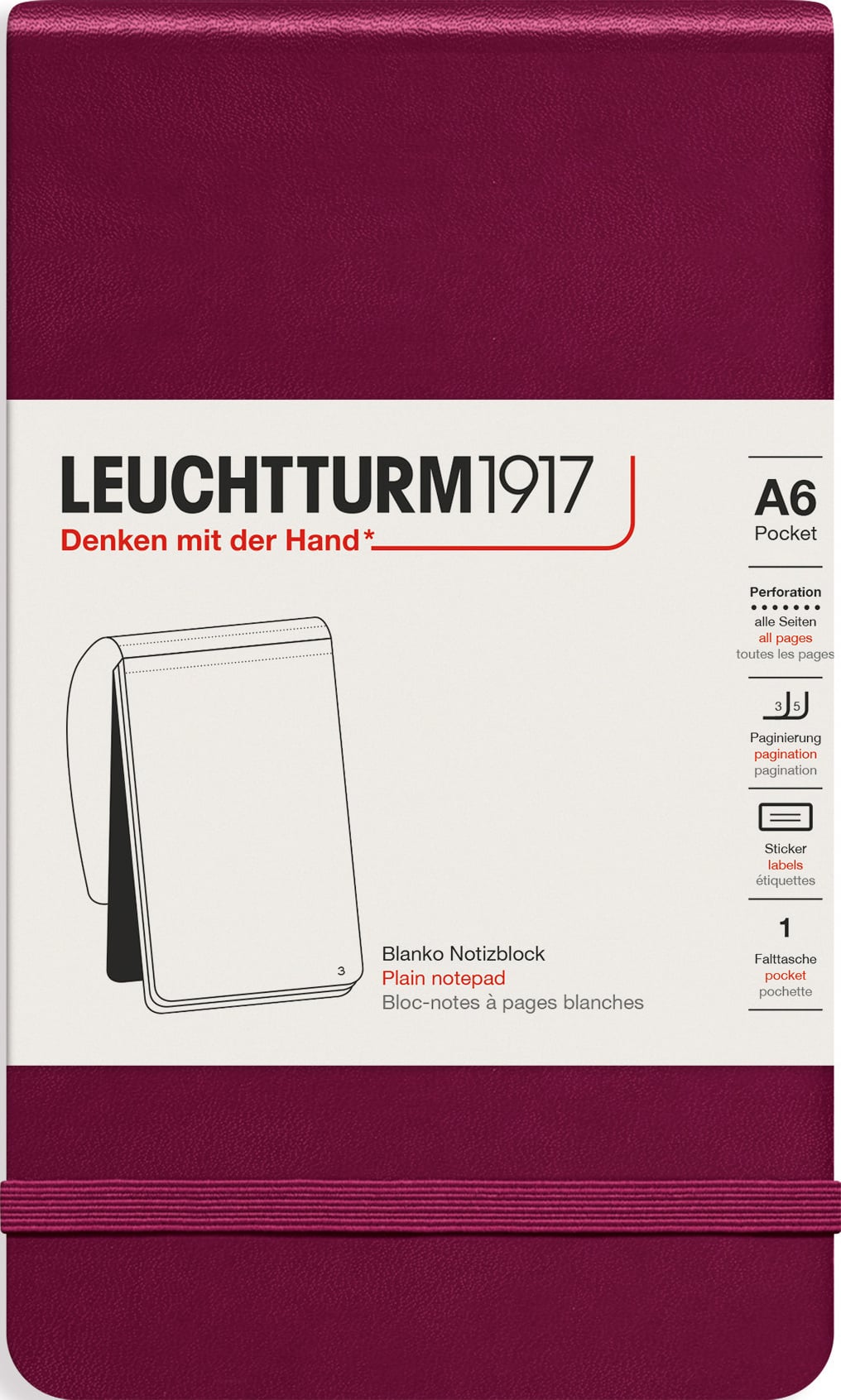 Leuchtturm 1917 Notizbuch A6, 184 Seiten, bordeaux, 80 g/m²