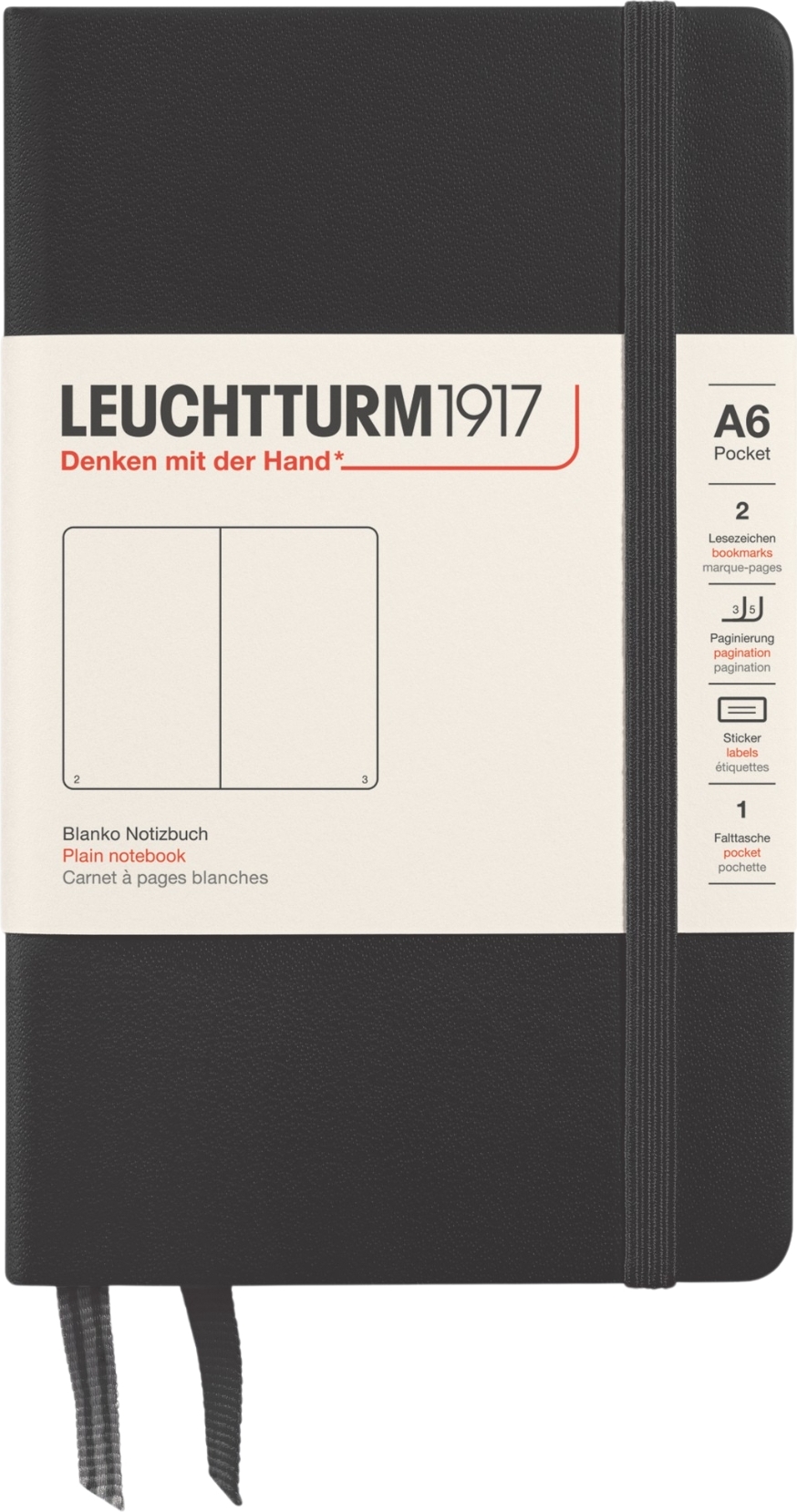 Leuchtturm 1917 Notizbuch A6, 187 Seiten, blanko, schwarz, 80 g/m²