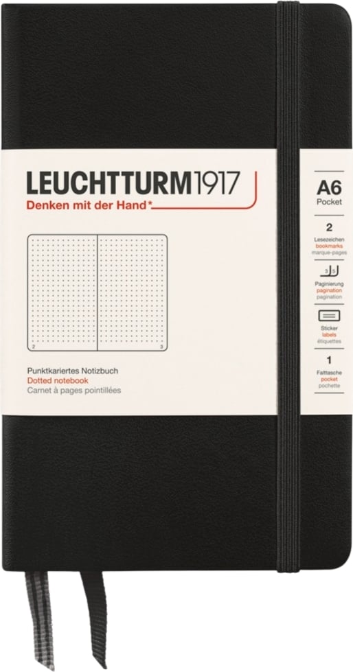 Leuchtturm 1917 Notizbuch A6, gepunktet, Hardcover, 187 Seiten, schwarz, 80 g/m²