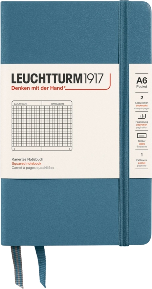 Leuchtturm 1917 Notizbuch A6, kariert, Hardcover, 187 Seiten, blaugrau, 80 g/m²