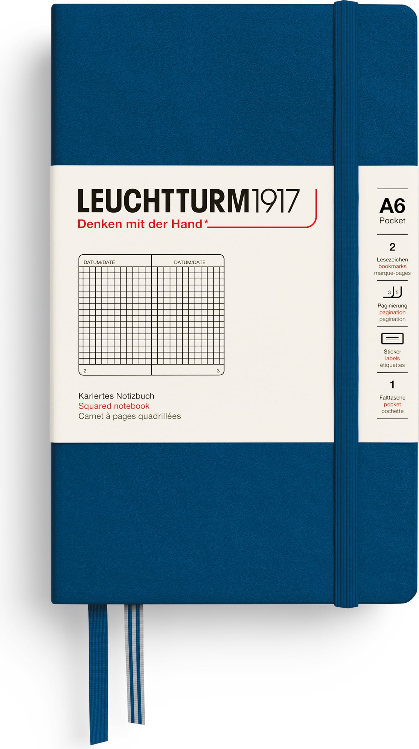 Leuchtturm 1917 Notizbuch A6, kariert, Hardcover, 187 Seiten, Indigo, 80 g/m²