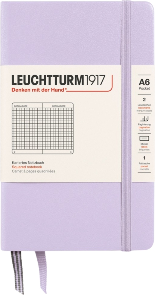Leuchtturm 1917 Notizbuch A6, kariert, Hardcover, 187 Seiten, lila, 80 g/m²