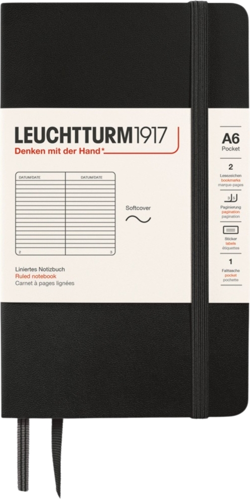Leuchtturm 1917 Notizbuch A6, liniert, 123 Seiten, schwarz, 80 g/m²