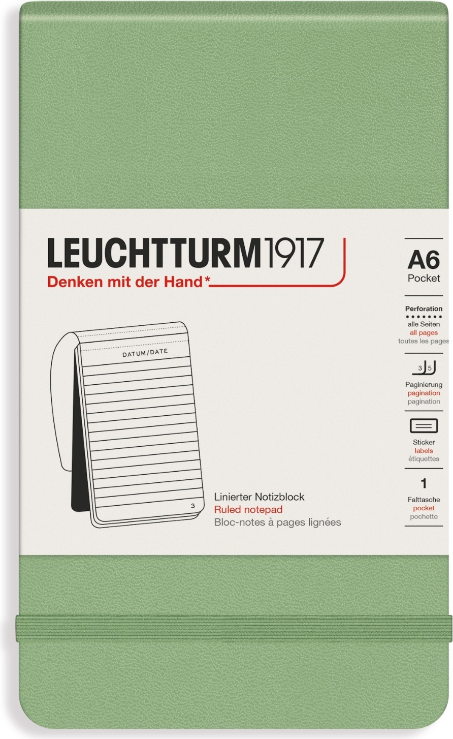 Leuchtturm 1917 Notizbuch A6, liniert, Hardcover, 184 Seiten, Salbeigrün, 80 g/m²