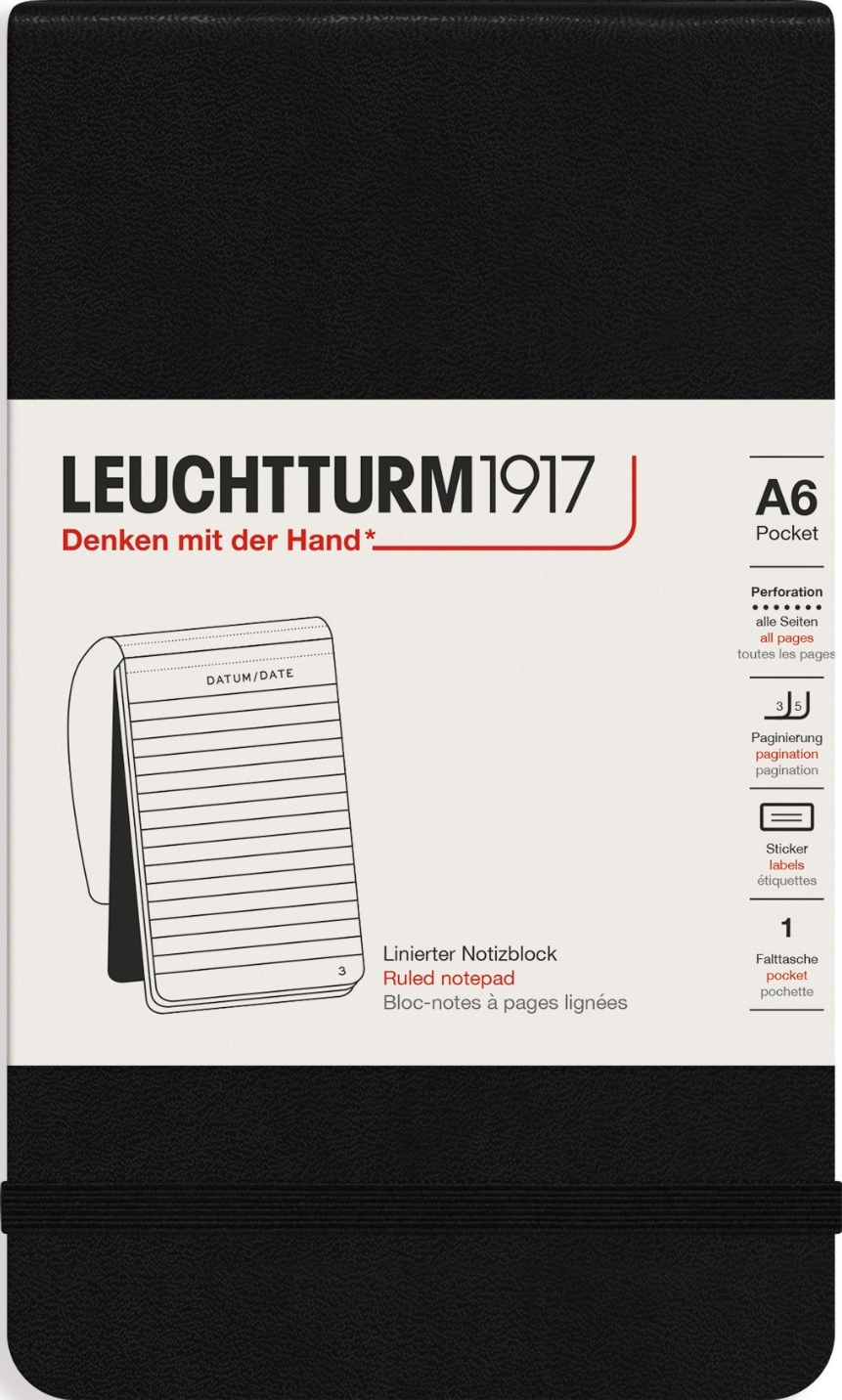 Leuchtturm 1917 Notizbuch A6, liniert, Hardcover, 184 Seiten, schwarz, 80 g/m²