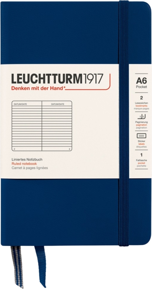 Leuchtturm 1917 Notizbuch A6, liniert, Hardcover, 187 Seiten, 80 g/m², marineblau