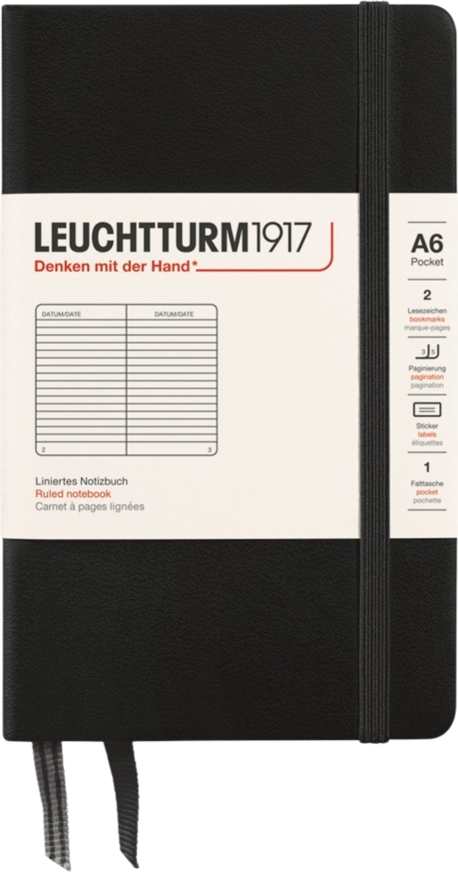 Leuchtturm 1917 Notizbuch A6, liniert, Hardcover, 187 Seiten, schwarz, 80 g/m²