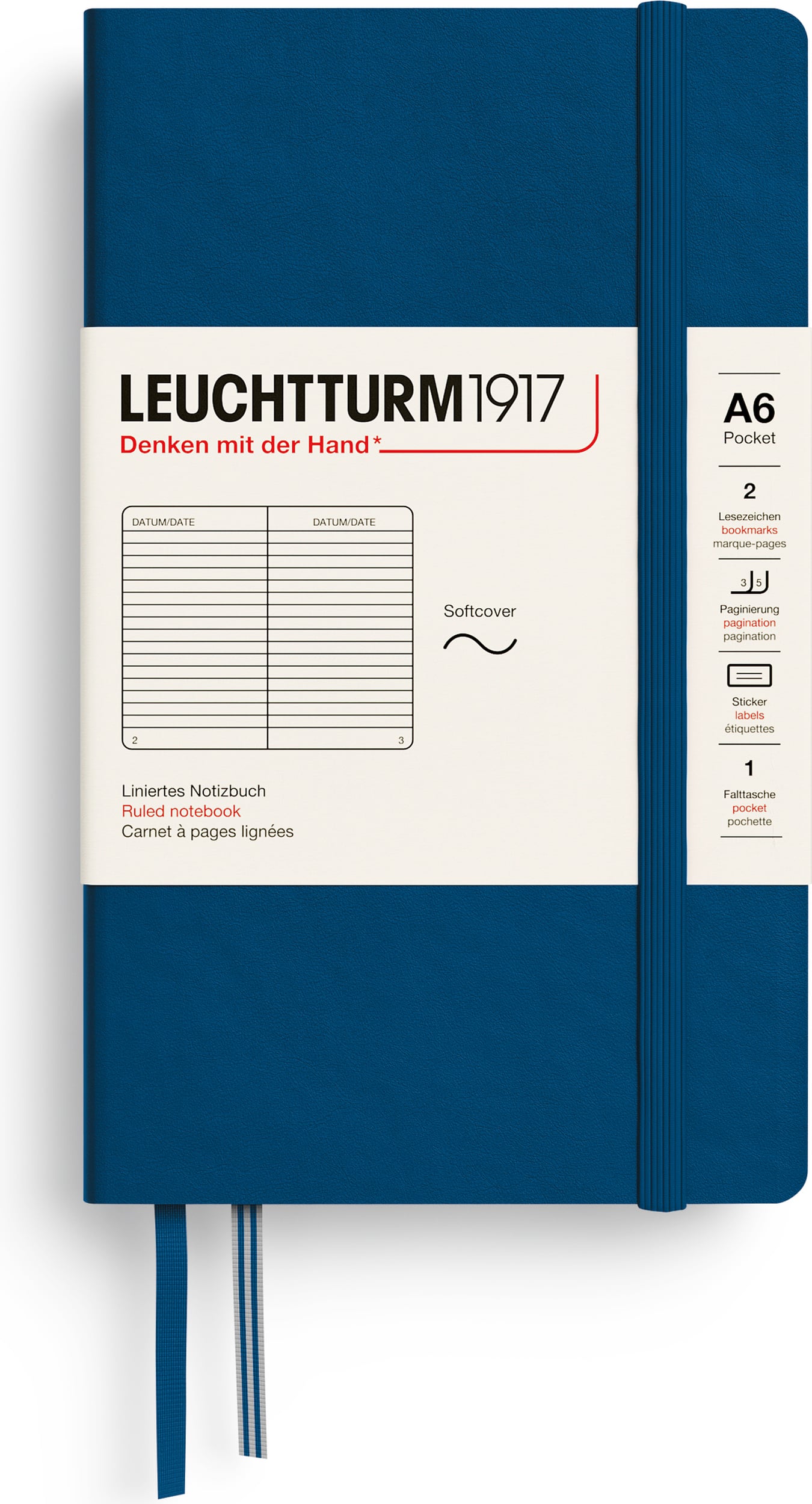 Leuchtturm 1917 Notizbuch A6, liniert, Softcover, 123 Seiten, Indigo, 80 g/m²