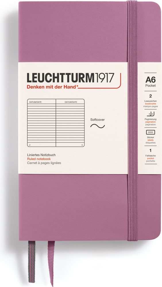 Leuchtturm 1917 Notizbuch A6, liniert, Softcover, 123 Seiten, schmutziges Rosa, 80 g/m²