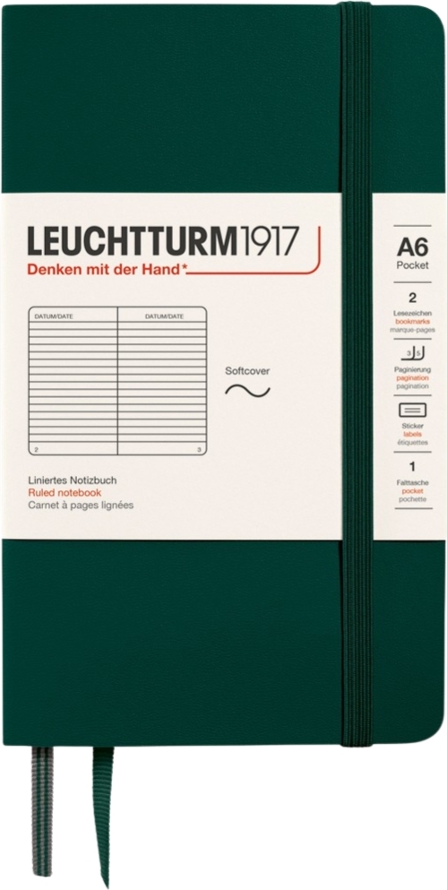 Leuchtturm 1917 Notizbuch A6, liniert, Softcover, 123 Seiten, waldgrün, 80 g/m²