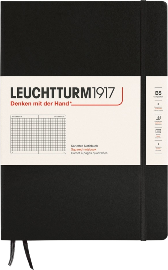 Leuchtturm 1917 Notizbuch B5, kariert, Hardcover, 219 Seiten, schwarz, 80 g/m²