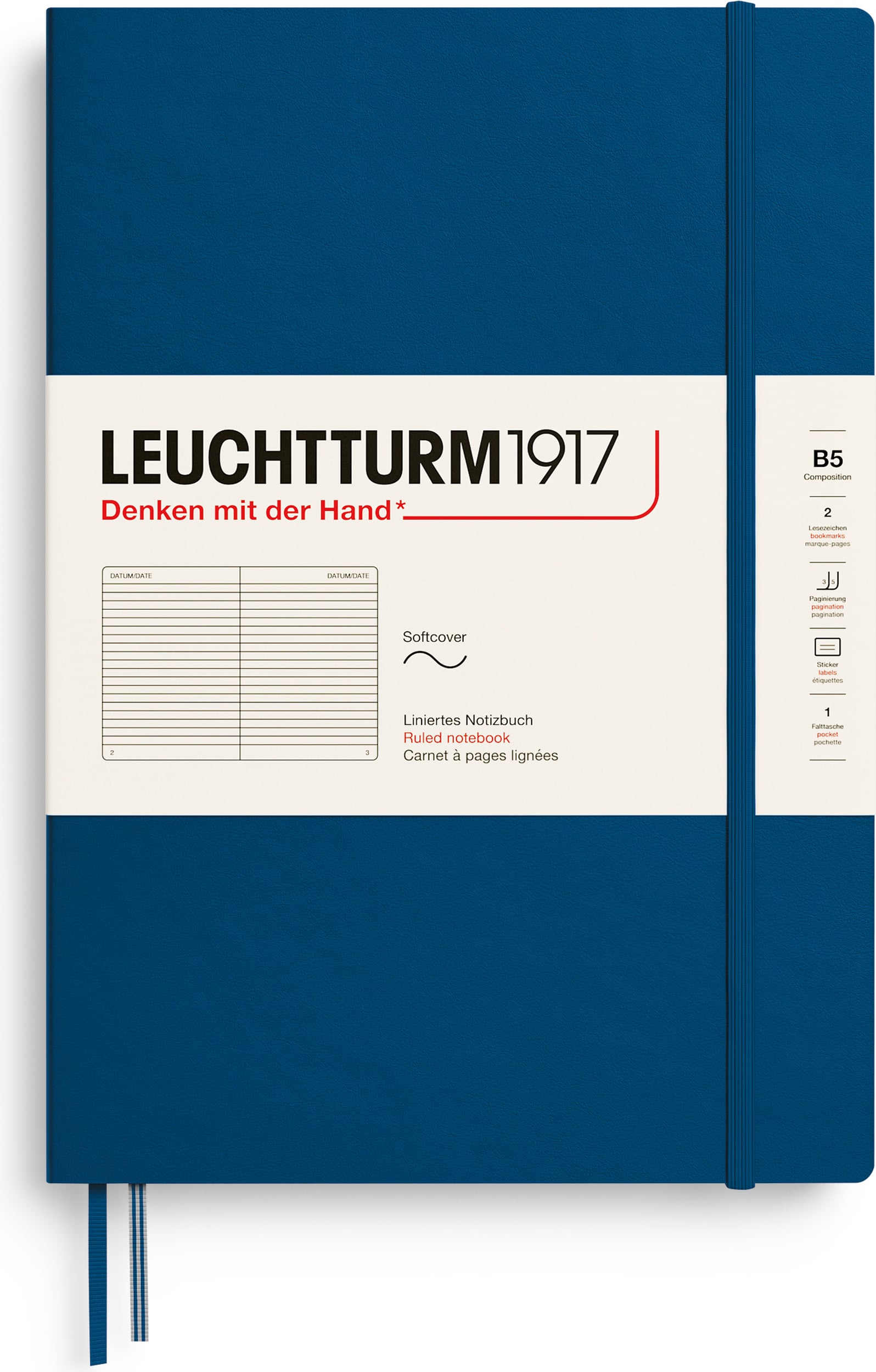 Leuchtturm 1917 Notizbuch B5, liniert, Softcover, 123 Seiten, Indigo, 80 g/m²