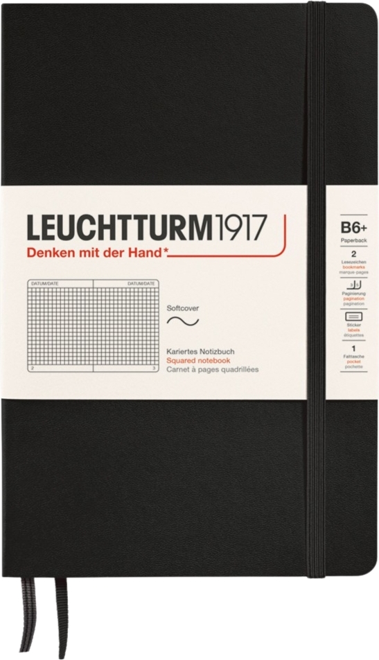 Leuchtturm 1917 Notizbuch B6+, kariert, Softcover, 123 Seiten, schwarz, 80 g/m²