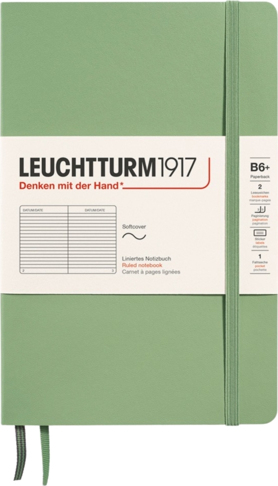 Leuchtturm 1917 Notizbuch B6+ liniert, 123 Seiten, Salbeigrün, 80 g/m²