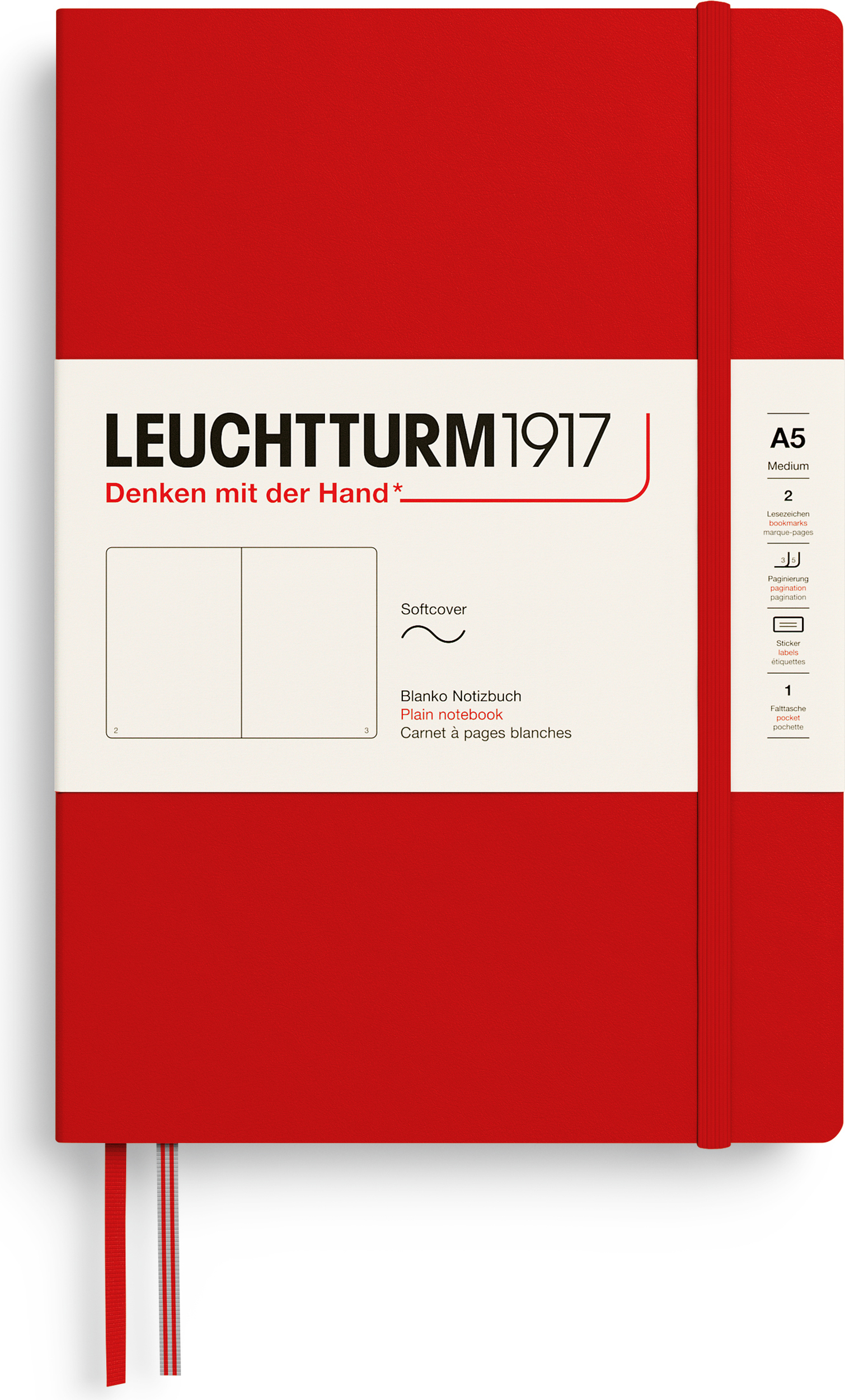 Leuchtturm 1917 Notizbuch Softcover A5, 123 Seiten, blanko, kirschrot, 80 g/m²