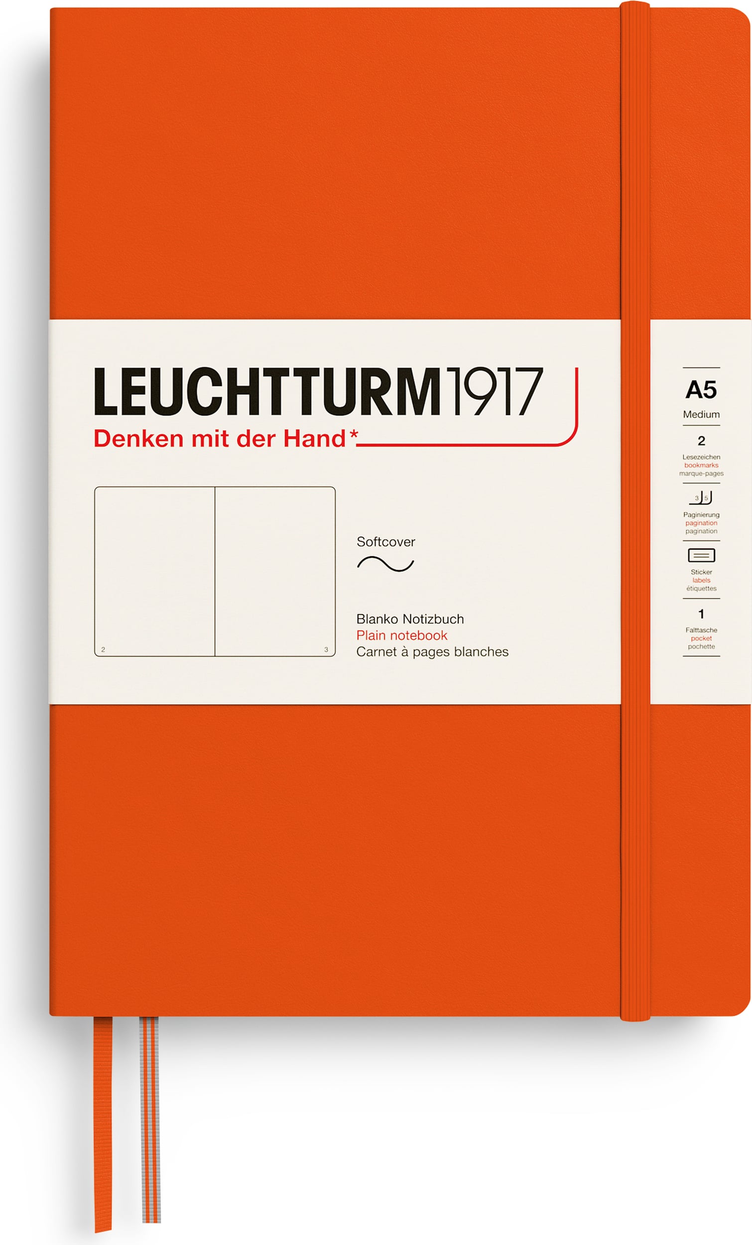 Leuchtturm 1917 Notizbuch Softcover A5, 123 Seiten, blanko, kürbisorange, 80 g/m²