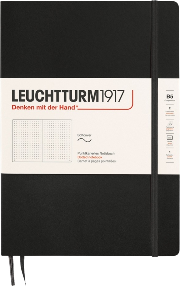 Leuchtturm 1917 Notizbuch Softcover B5, 123 Seiten, gepunktet, schwarz, 80 g/m²
