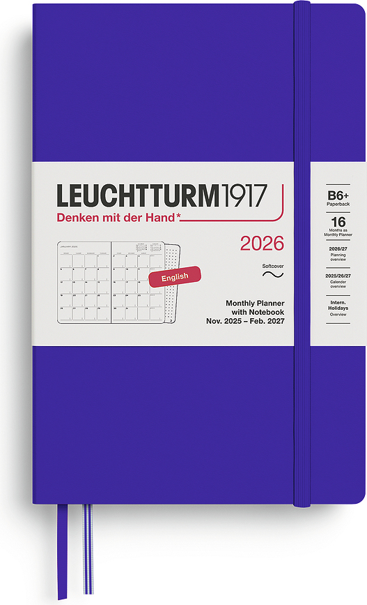 Leuchtturm 1917 Πλάνερ μηνιαίο, με σημειωματάριο, μαλακό εξώφυλλο, B6+, 16 μήνες, 2025/2027, σκούρο μπλε, EN