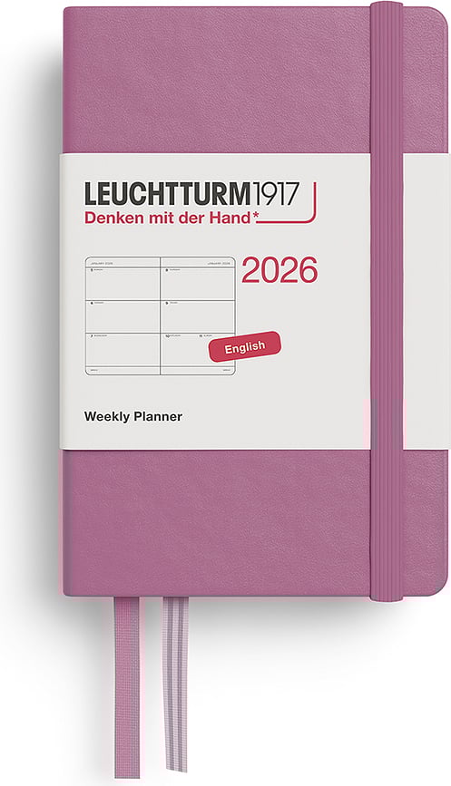 Leuchtturm 1917 Planer tjedni tvrdi uvez 2026 EN A7 prljavo ružičasti