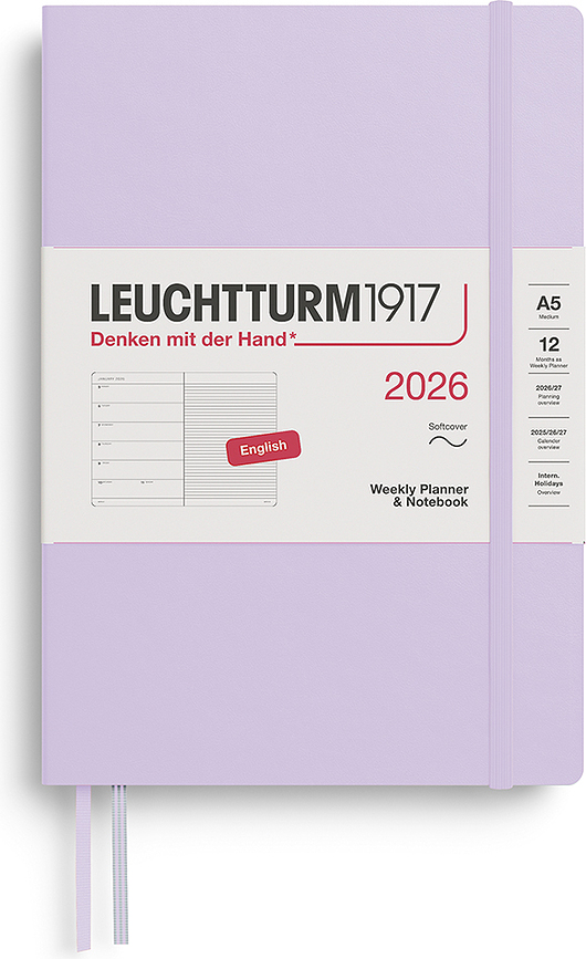 Leuchtturm 1917 Planificateur Hebdomadaire à couverture souple, avec carnet ligné, 2026, version anglaise, A5