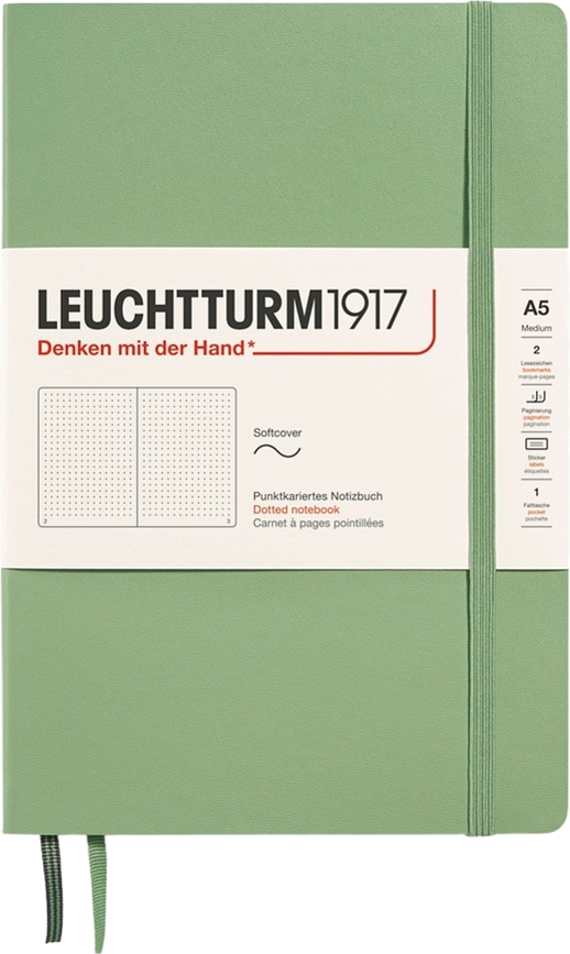 Leuchtturm 1917 pontozott füzet, puhafedeles, A5, 123 oldal, zsályazöld, 80 g/m²