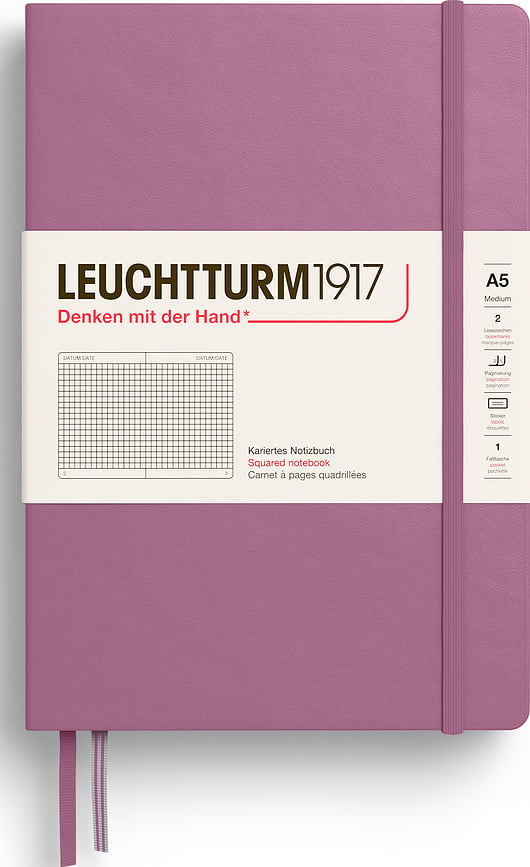 Leuchtturm 1917 ruuduline kõvakaaneline märkmik A5, 251 lehte, määrdunud roosa, 80 g/m²