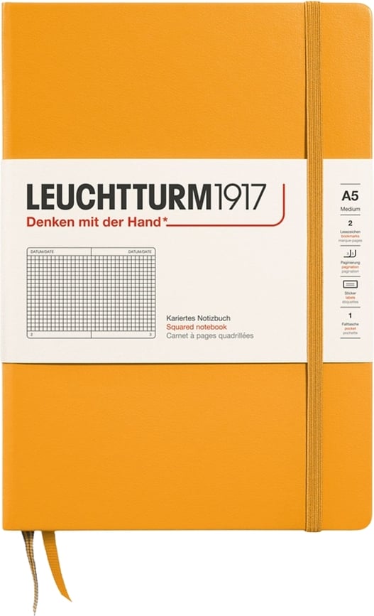 Leuchtturm 1917 ruuduline kõvakaaneline märkmik A5, 251 lehte, oranž, 80 g/m²