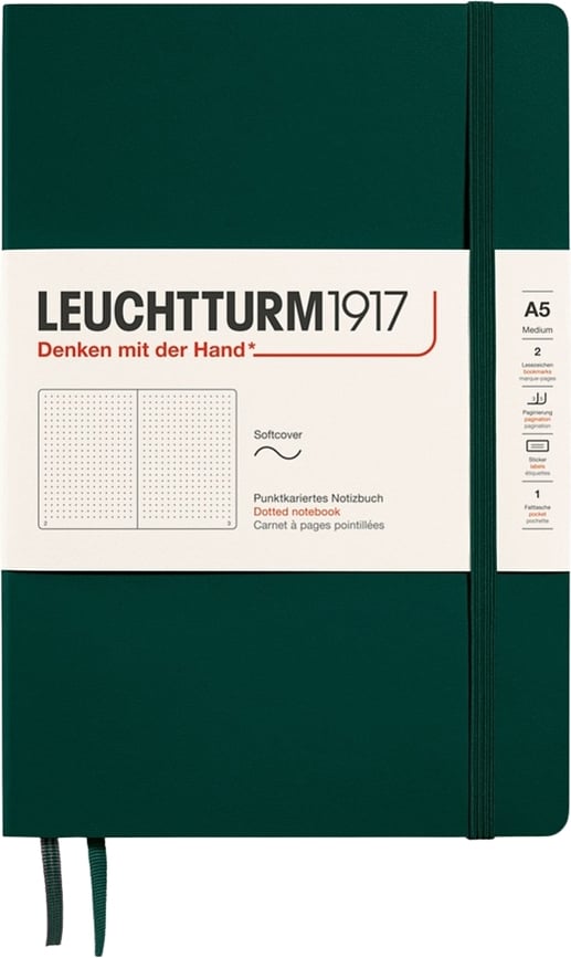 Leuchtturm 1917 Σημειωματάριο A5, με τελείες, μαλακό εξώφυλλο, 123 σελίδες, 80 g/m², πράσινο δάσους